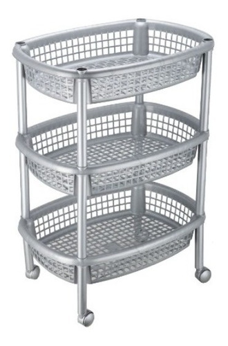 Imagen 1 de 4 de Multiestante 3 Canastas Ovalado Gris Rodachines!!!