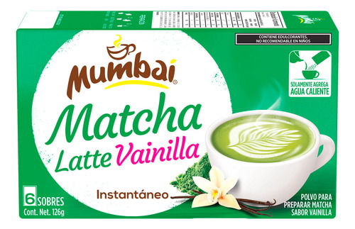 Matcha Latte Sabor Vainilla Intantaneo Mumbai 6 Sobres 126g
