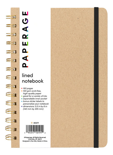 Paperage Cuaderno De Diario Con Espiral Forrado (kraft), 160