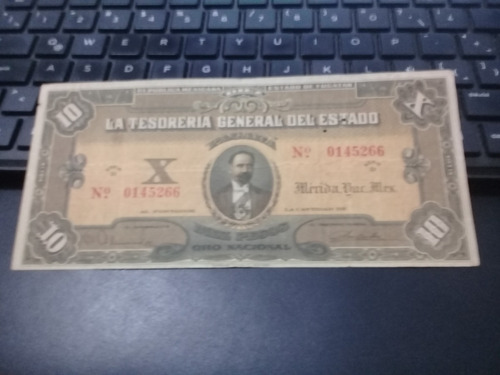1 Billete 10 Pesos Tesoreria General Del Estado De Yucatan