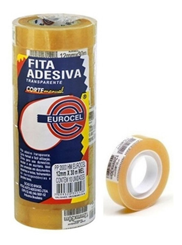 Pacote Com 10 Fita Adesiva Durex Transparente 12mm X 30m