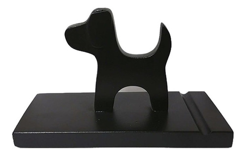 Imagen 1 de 2 de Soporte De Madera Para Teléfonos Y Tablet Figura Perro Negro