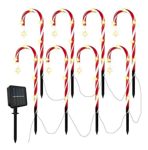 Juego De 8 Luces Solares Navideñas Con Bastón De Caramelo