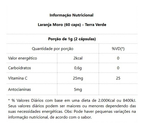 Laranja Moro (60 Caps) Terra Verde Sanibras - Sabor Laranja Sem Sabor