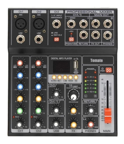 Mesa De Som Profissional Mixer Efeitos 5 Canais Usb Pendrive