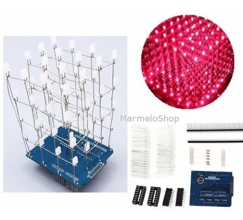 Cubo De Led 4x4x4 Vermelho Para Arduino Kit Completo Diy