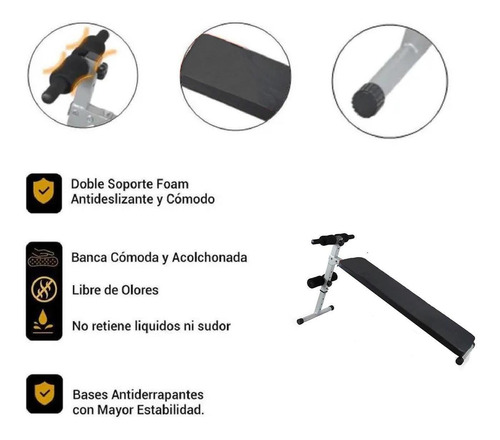 Imagen 4 de 5 de Banca Para Abdominales Ejercitador Inclinado Fitness Deporte