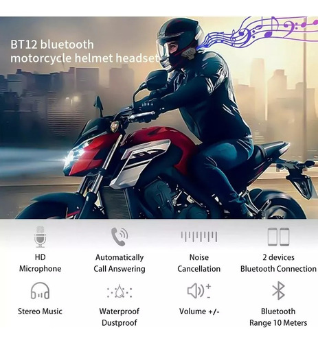 Y Auricular Bluetooth 5.0 Para Motocicleta Con Micrófono
