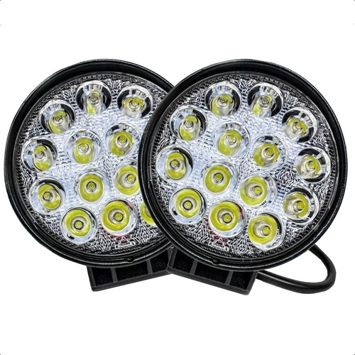 Farol 14 Leds Milha Off Road Redondo 42w Troller Jeep 12v