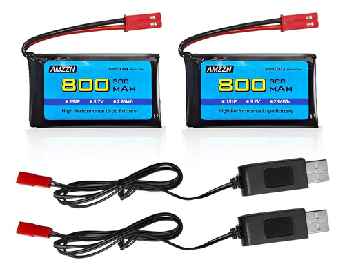 Amzzn 2pcs 3.7v 800mah 30c Lipo Batería De Drone Rc Con 2pcs