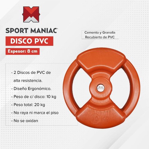 Imagen 2 de 3 de Disco Pesa Pvc Rojo 10kg Con Manija Sport Maniac