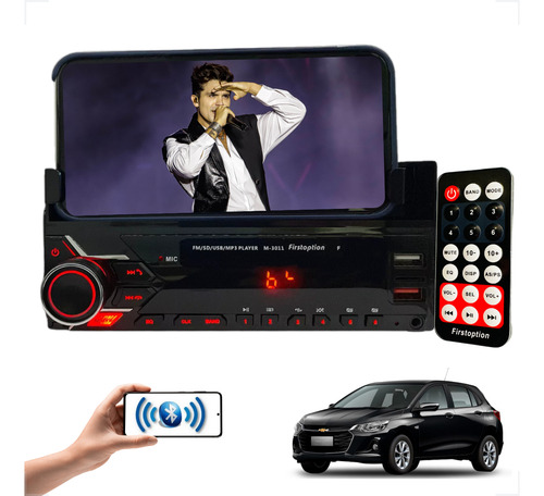 Rádio Mp3 1 Din Com Suporte Celular Onix 2016 2017 2018 2019
