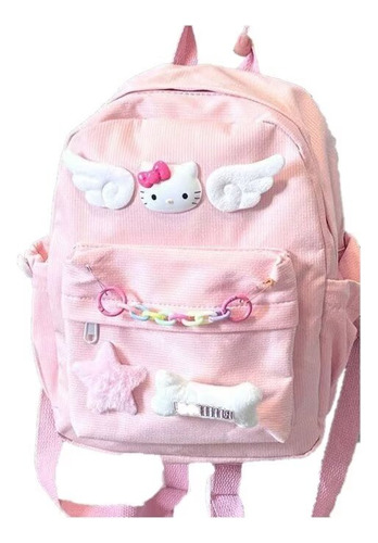 Mochila estampada en versión coreana de Hello Kitty, coche rosa grande
