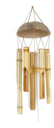 Campanilla De Viento De Bambú, Color Claro, Cinco Tubos, Cás
