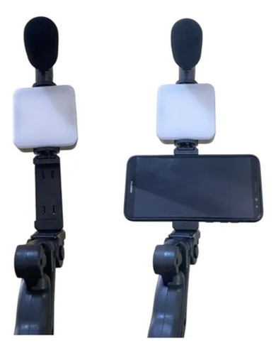 Kit Video Streaming Microfono Para Celular Tripode Luz Led C Negro