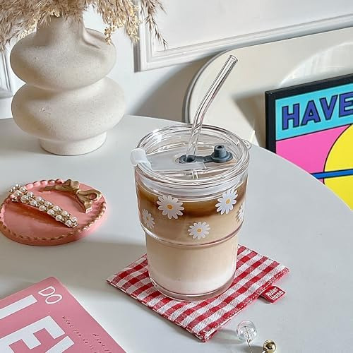Vaso De Vidrio De 13 Oz Con Popote Y Tapa De Vidrio, Tazas P
