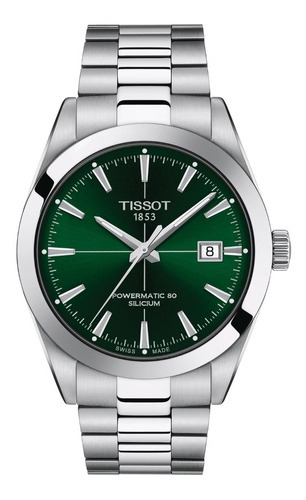 Reloj Hombre Tissot Gentleman Automatic Silicium | Verde Color De La Correa Acero Color Del Bisel Acero