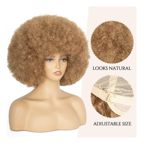 Peluca Afro 1970 Para Mujer, Miel Rubia, Corte Afro