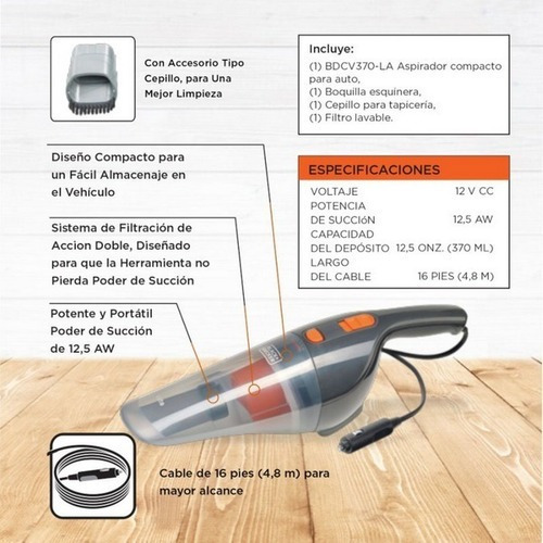 Imagen 4 de 6 de Aspiradora Para Auto 12v 12.5 Aw 610ml Black+decker