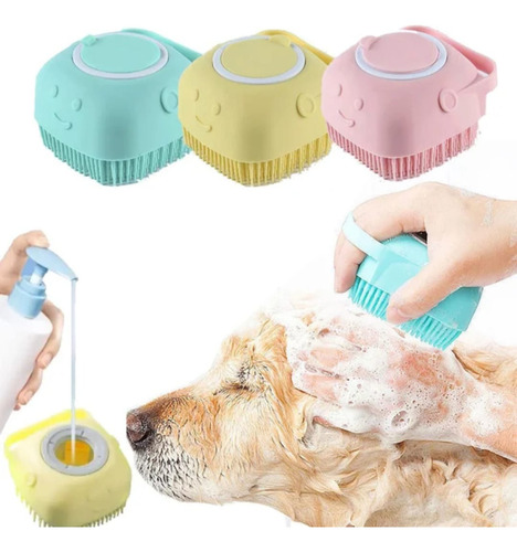Cepillo De Silicona Dosificador Ducha Mascotas Perros Gatos 
