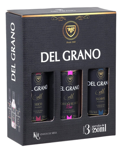 Kit Vinho Del Grano Mini Vinho Tinto Suave+seco+rose Suave