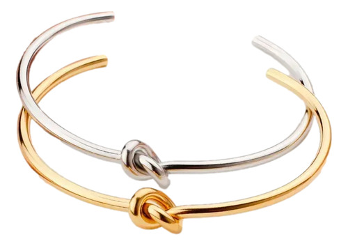 Set 2 Pulseras Elegantes Para Mujer Color Oro Y Plata En Acero Inoxidable Clásica Brazalete Con Nudo Retorcido Esclava Mujeres Moderna Y Elegante Ajustable Regalo Mujer Esposa Novia Amiga Hermana