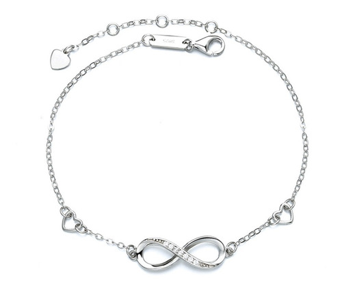 Hermosa Pulsera Mujer Símbolo Infinito Plata Fina S925