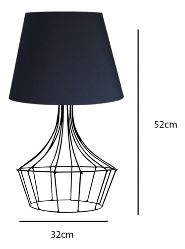 Abajur Sala Ou Quarto Com 50cm Base Aramado Preto E Cúpula De Algodão Preto - 127/220V