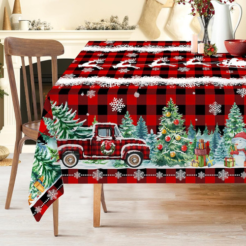 Mantel De Navidad Rectangular Decoracion Navideña A Cuadros Christmas Truck