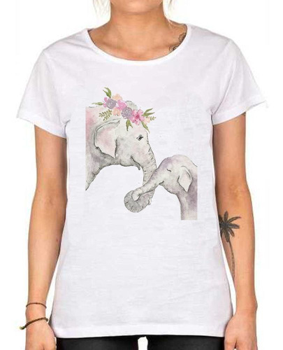 Remera De Mujer Elefante Art Familia Flores