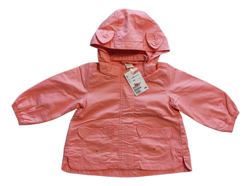 Campera Con Capucha Orejitas Rosa H&m Niñas Gatito - 6/9 M