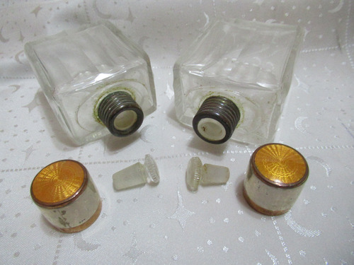Antig Par Frascos Perfume Cristal Taponcitos Cristal Esmalte (Usado)