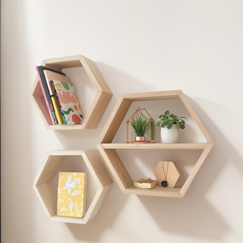 Estantes Hexagonales Flotantes Madera Envios A Todo El Pais