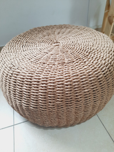Pack X 2 Puffs Nórdicos Kraft (símil Rattan) De 60cm X 30cm Natural