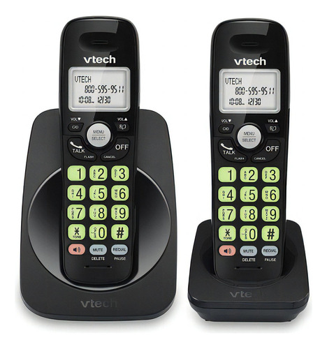 Vtech Vg101-21 Dect 6.0 - Teléfono Inalámbrico De 2 Teléfonos Para El Hogar, Pantalla Retroiluminada Azul Y Blanco, Botones Grandes Retroiluminados, Altavoz Dúplex Completo, Identificación De Llamadas