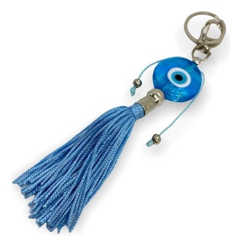Chaveiro Olho Grego Azul Claro Pompom 18 Cm Em Murano