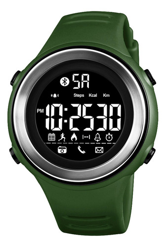 Reloj Hombre Skmei 1396 Bluetooth Pedometro Alarma Digital Color de la malla Verde militar Color del fondo Negro