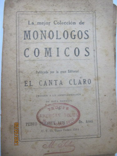 Editorial El Canta Claro Coleccion Monologos Comicos 