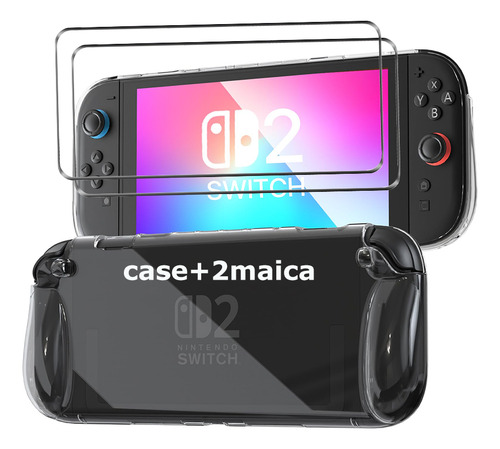 Kit Accesorios Para Switch 2 Transparente Case+ 2mica