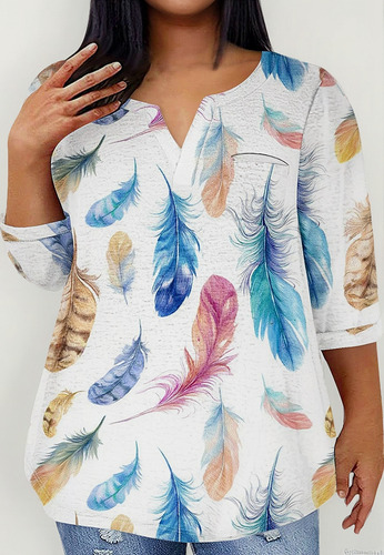 Blusa Holgada Con Cuello En V Casual De Verano De Talla Gran