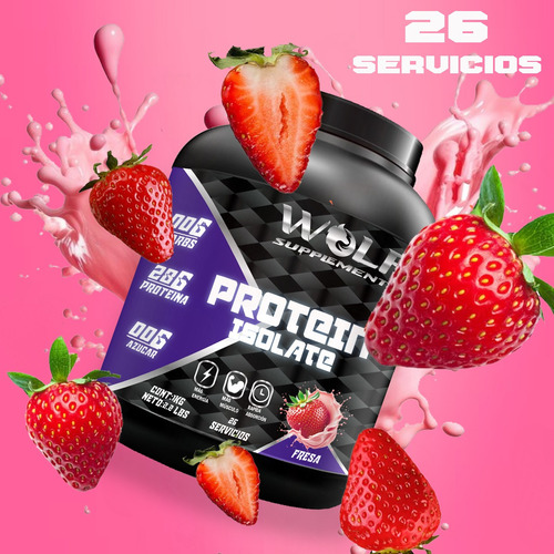 Proteína Whey Hs Hidrolizada Isolate Wolf 1kg 26 Servicios Fresa