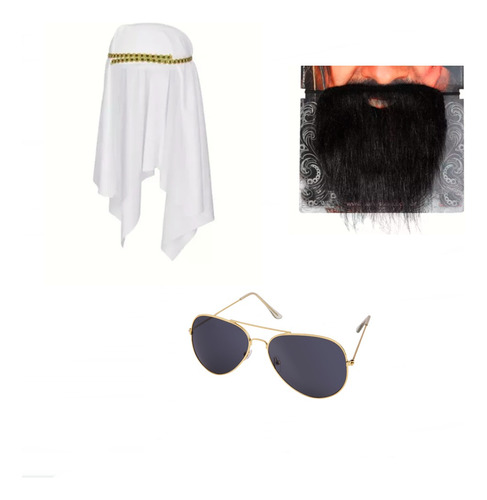 Combo Jeque Arabe Gorro Barba Lentes Cotillon Disfraz