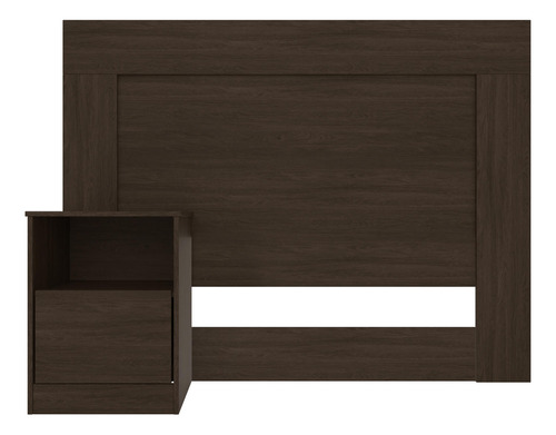 Respaldo De Cama 2 Plazas Set 1 Velador Niño Café Oscuro Rod