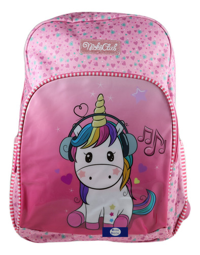 Mochila Urbana Nicks Club Vera Portalap Acolchonada Moda Color Rosa/ Unicornio Diseño De La Tela Estampada