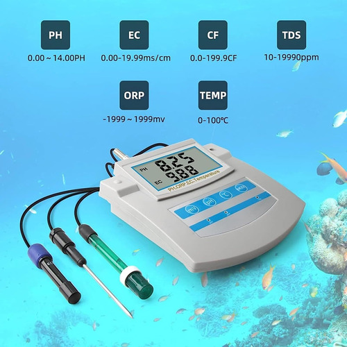 Monitor De Calidad Del Agua 6 En 1 Ph Orp Tds Ec Cf Medidor