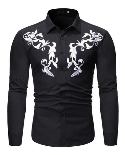 Camisa Vaquera Occidental Camisa Bordada Floral Para Hombre