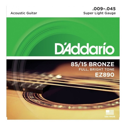 Encordado Para Guitarra Acustica Ez890 Super Light Calibres 009 - 045 De Bronce 85/15 Tension Media Con Sonido Natural