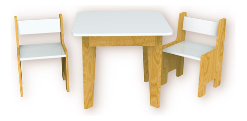 Mesa Infantil + 2 Sillas Madera Estilo Nórdico Color Blanco