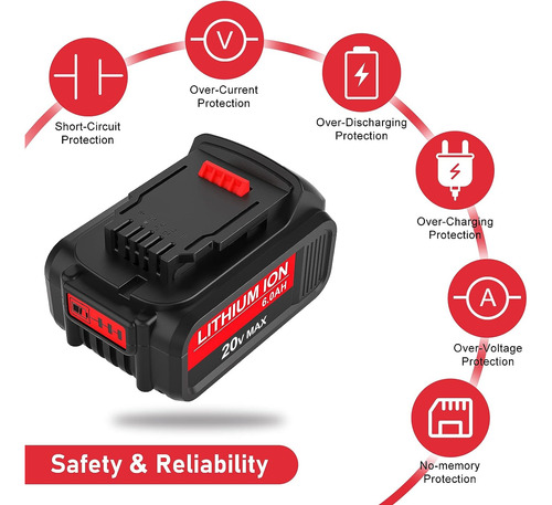 2-paquete 6.0ah 20v Dcb206 Batería De Reemplazo Compatible C