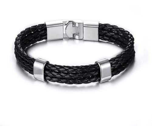 Pulsera Manilla Brazalete Trenzada Cuero Cierre Hombre Mujer